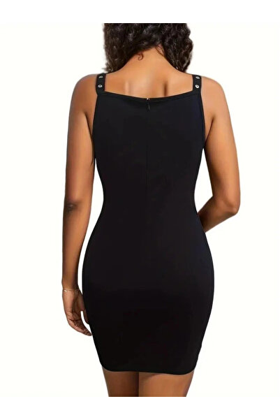 ARONA Γυναικείο φόρεμα με λουράκι με βαθύ V λαιμόκοψη με λεπτομέρεια Bird's Eye Janjan Crepe