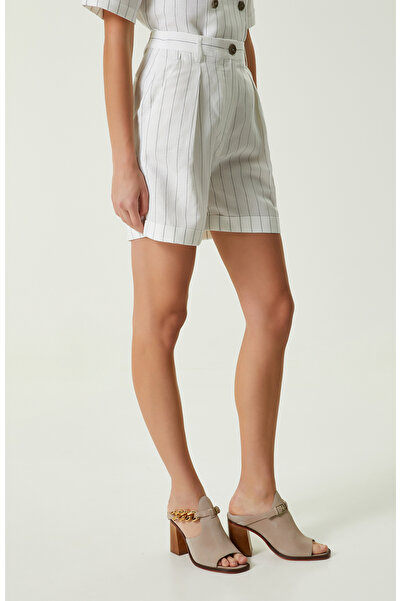 Network Beyaz Çizgili Yüksek Bel Şort
