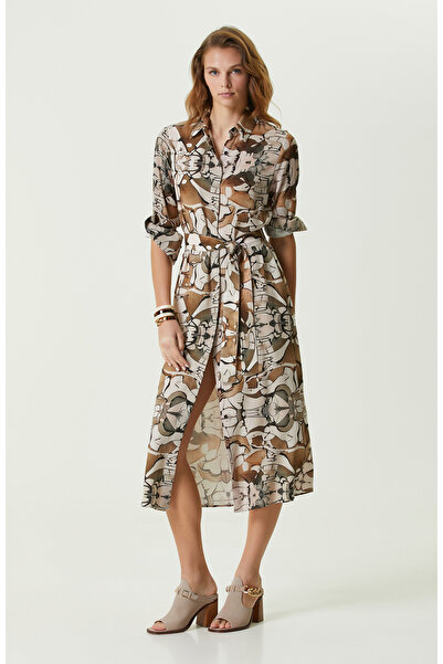 Network Haki Desenli Midi Boy Elbise