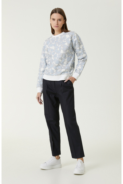 Network Mavi Beyaz Baskılı Sweatshirt