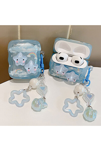 Fibaks Airpods 4. Nesil 2024 Uyumlu 3D Yıldız Oyuncak Gökkuşağı Askılı Tutamaçlı Kulaklık Kılıfı