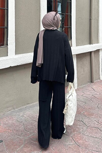 lamelif Ribbed Knitwear Hijab Set Black