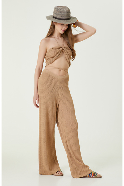 Network Bej Straplez Triko Plaj Bluzu