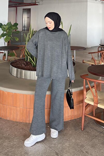 lamelif Σετ Τρικοτοπλεκτό Τελειοπλεκτό Ανθρακί