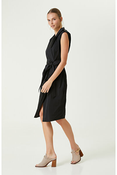 Network Diz Boy Kolsuz Siyah Elbise