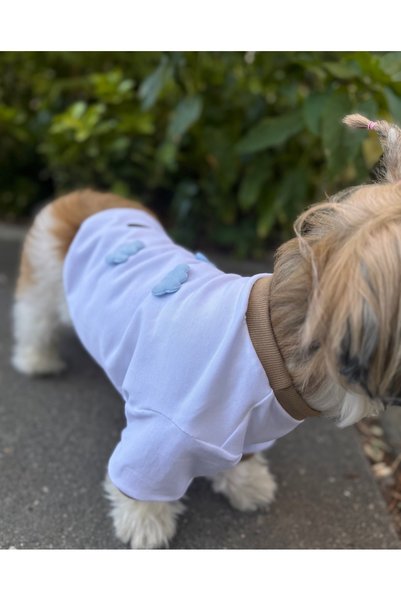 For a Fur Dog T-Shirt White Cat Dog T-Shirt with Cloud Pattern