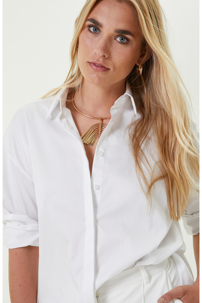 Network Sırtı Pencere Detaylı Pamuklu Beyaz Gömlek