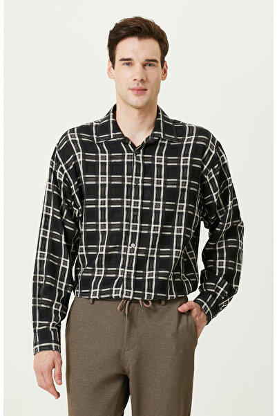 Network Klasik Yaka Siyah Dokuma Ekose Gömlek