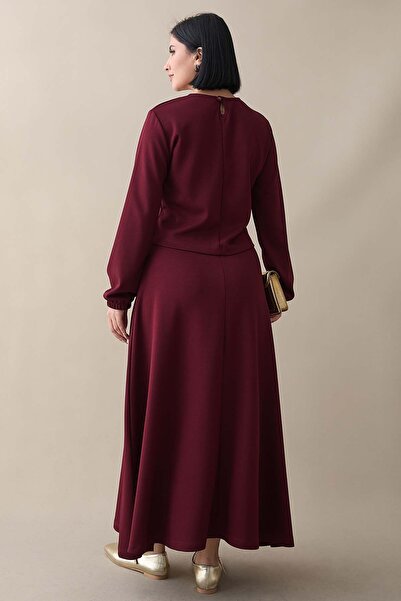 InStyle Modal Ribbon Detail Skirted Burgundy Suit