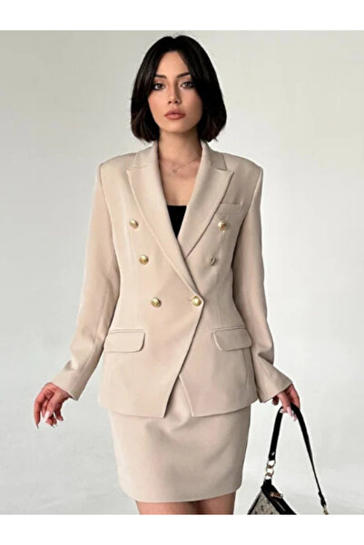 Vuntal BUTİK METAL BUTTON BLAZER DOUBLE SKIRT SET