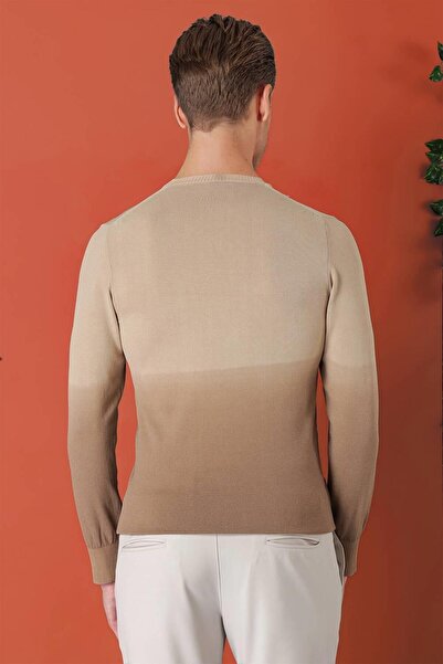 Efor Slim Fit Degrade Desen Bisiklet Yaka Bej Triko Tr 866