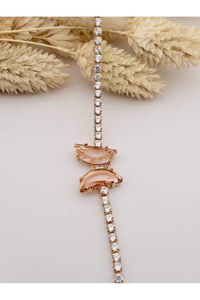 Siya Silver Butterfly Model Round Stone Waterway Women's Bracelet - Gold Color