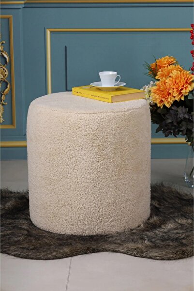 PufyHome Dublin Etna Nil Peluş Krem Çok Amaçlı Dekoratif Pufkoltuk