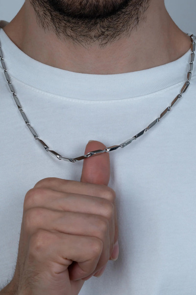 Igen Aksesuar Küp Üçgen Model Erkek Çelik Zincir Kolye Bileklik Set