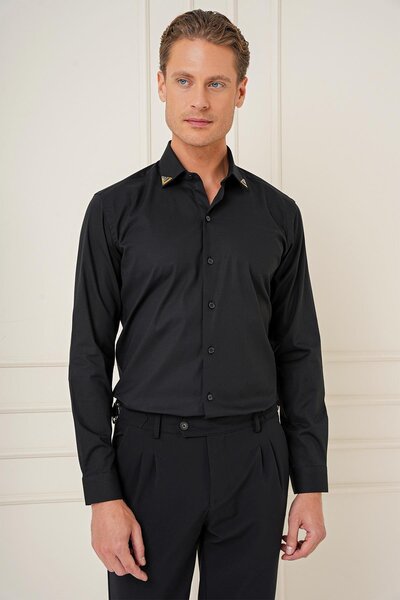 Efor G 1577 Slim Fit Siyah Klasik Gömlek