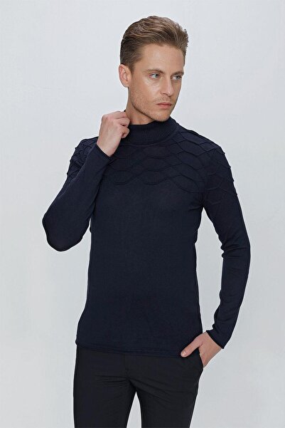 Efor TR 851 Slim Fit Lacivert Klasik Triko