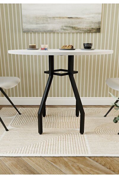 Bofigo Yuvarlak Yemek Masası 80 Cm Mutfak Masası Balkon Masası Roma Beyaz