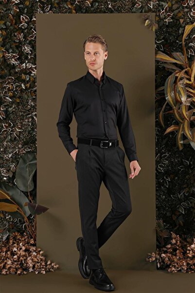 Efor GK 706 Slim Fit Siyah Klasik Gömlek