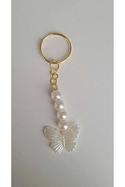 Aychra Pearl Beaded Butterfly Keychain / Bag Charm / Epoxy Charm / with Long Chain
