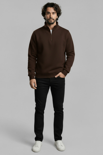 Thestiluxe Суичър с 3 прежди с половин цип и яка