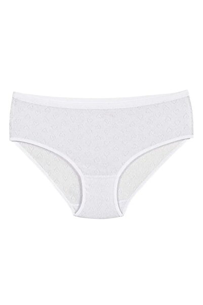 YILDIZ 3590 Kadın Beyaz %100 Pamuk Kalpli Rahat Bato Külot
