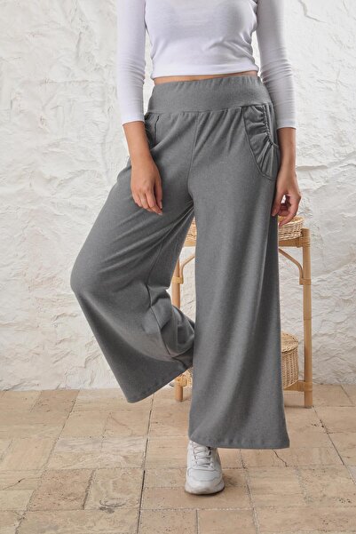 ESPİNA Women's High Waist Wide Leg Knitted Pants with Pockets – Soft Quality