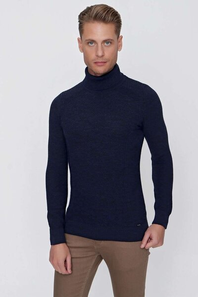 Efor TR 847 Slim Fit Lacivert Klasik Triko