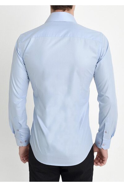 Efor Slim Fit Dik Yaka Pamuk Saten Uzun Kol Klasik Açık Mavi Gömlek G 565