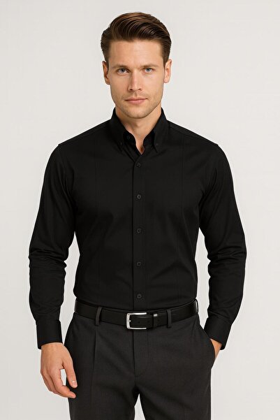 Efor GK 691 Slim Fit Siyah Klasik Gömlek