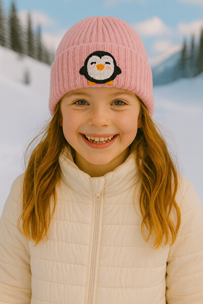 byebruketenci Розова детска барета с жълти крачета и мотив на пингвин, луксоз...