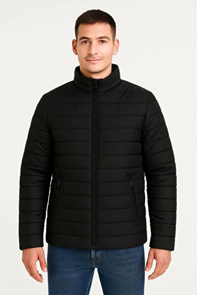 Genel Markalar Erkek Bomber Mont Ceket – Su İtici Kumaş, Kapitone Astarlı, Fermuarlı, Kışlık - Siyah