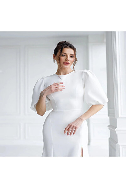 NOVALİA Rochia Elegantă Lilly , cu mâneci bufante și despicătură pe picior