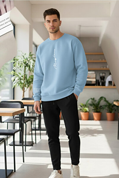 UNCİA OUTDOORS vengeance never baskılı oversize unisex bisiklet yaka sweatşhirt