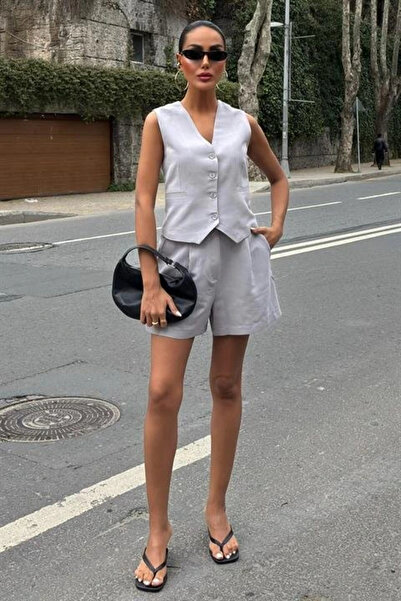 Wear Up Vest Shorts Flared Linen Suit 1013317