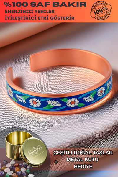OSMANLI GÜMÜŞ Kadın Bakır Bileklik - Sunflower Model Özel Baskı Metal Kutu Ve...