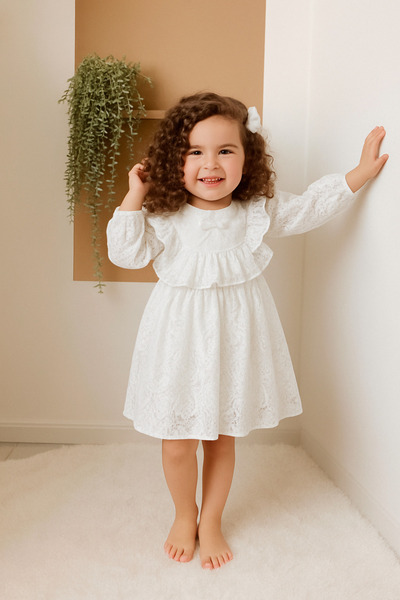 Bilge Trend KIZ ÇOCUK ROBADAN FIRFIRLI BEYAZ DANTEL ELBİSE, DOĞUM GÜNÜ, DÜĞÜN , BAYRAMLIK, PARTİ ELBİSESİ