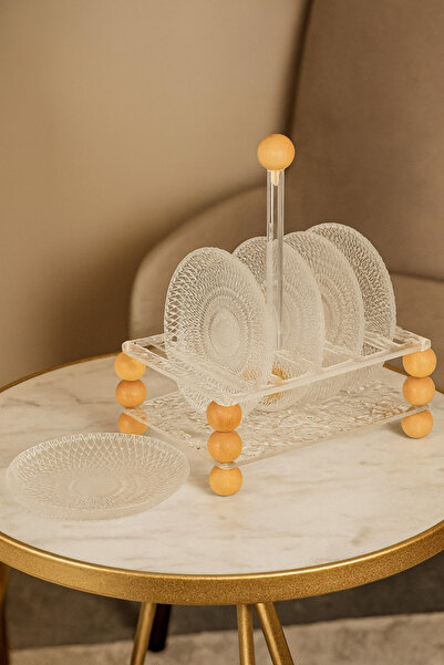 Dania Set of 6 glass dishes for desserts, nuts, and all occasions, with acrylic stand and gold-colored balls, size 15.