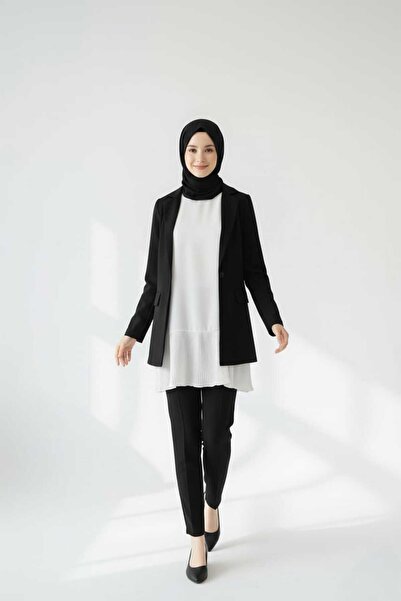 Modabenna Piliseli Ekru Kadın Tesettür Gömlek Pliseli Pileli Tunik Içlik