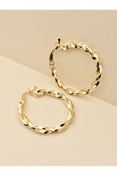 Siya Silver 925 Ayar Altın Kaplama Burgu Gümüş Şarnel Küpe-2,5 Cm