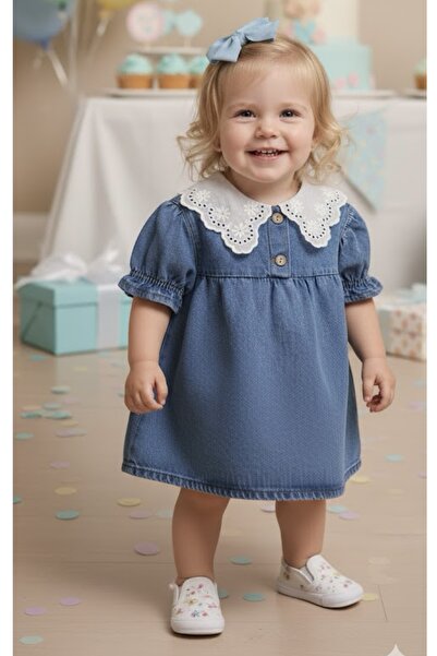 Serackids Dantel Yaka Bebek-Çocuk Elbise Denim