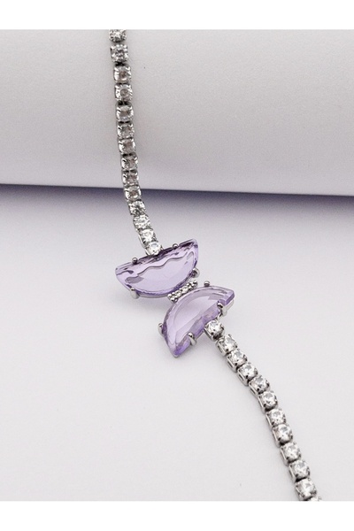 Siya Silver Butterfly Model Silver Colored Round Stone Waterway Women's Brace...