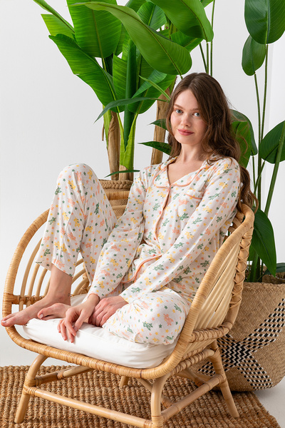 nisaNCa Set de pijamale Pinterest pentru femei cu guler cămașă cu mâneci lungi - Pijamale sezoniere pentru femei - Gamă largă de mărimi