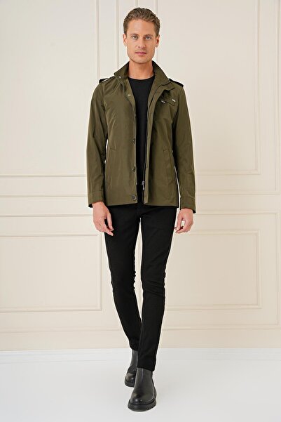 Efor Hakim Yaka Düğme ve Fermuarlı Yan Cepli Mevsimlik Haki Mont Ka 077