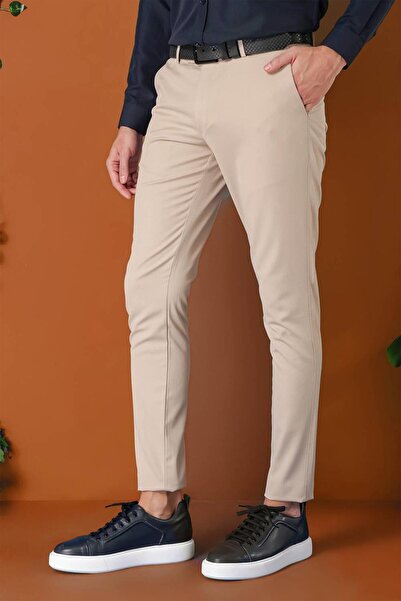 Efor Slim Fit Yan Cep Esnek Pamuk Casual Bej Pantolon P 1147