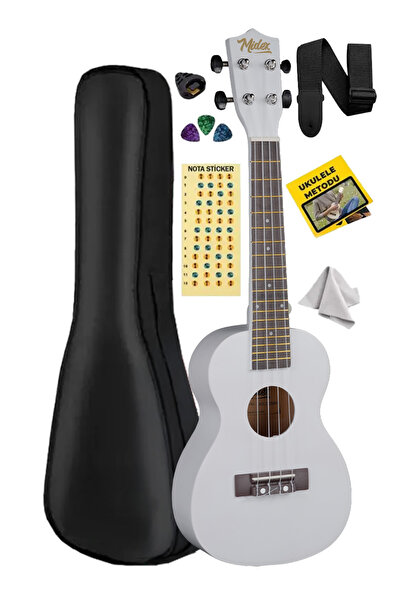 Midex Ukx-233wh White Concert Ukulele - Hanging Bag and Method Plectrums
