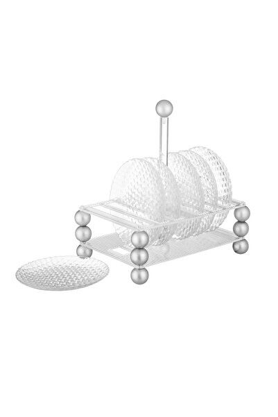Dania Set of 6 glass dishes for desserts, nuts, and all occasions, with acrylic stand and silver balls, size 15.