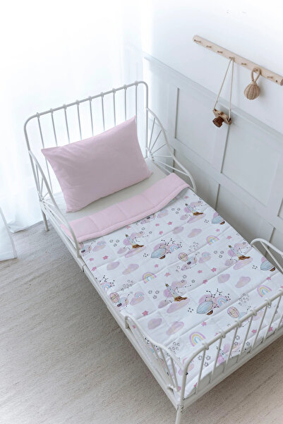 Tuğba Kuğu Montessori Yorgan Seti (95X195 CM) - Iconic Serisi - Pembe Hava Ba...