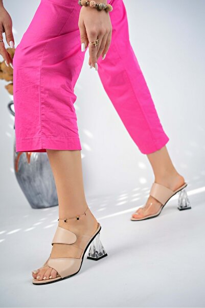 bulutmod BA04241 Ten Kadın Şeffaf Topuk Ve Deri Günlük Abiye Terlik - Ten - 41