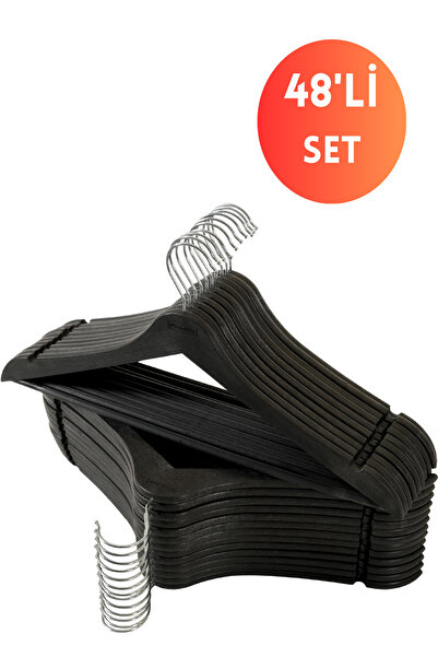 Dorcia Home 48 Adet Siyah Askı Ahşap Görünümlü Plastik A Kalite Elbise Kıyafet Askısı