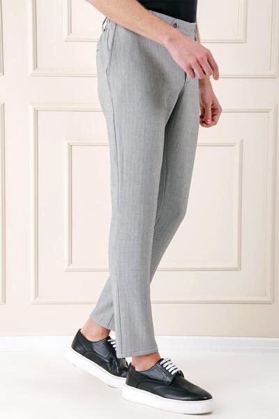 Efor Comfort Fit Beli Lastikli Balıksırtı Dokuma Casual Gri Pantolon P 1155